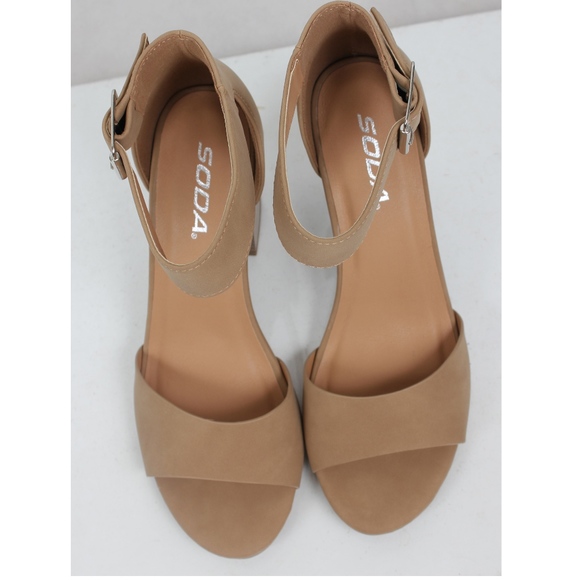 Size 10 Sand Open Toe Ankle Strap Block Heel Sanda - Picture 4 of 6